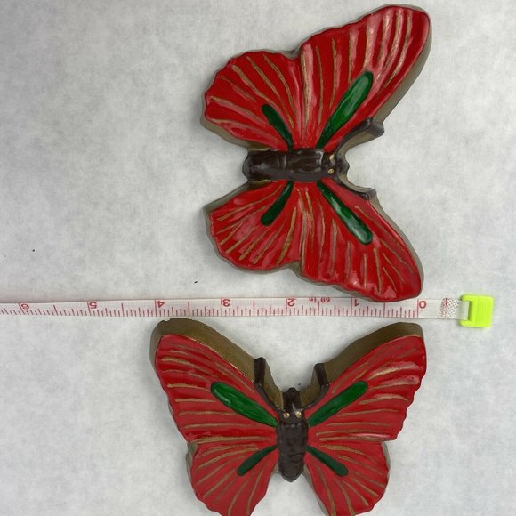 VTG Chalkware Plaster COLORFUL Butterfly Wall Art Accent Red Green Ready To Hang - Picture 10 of 12